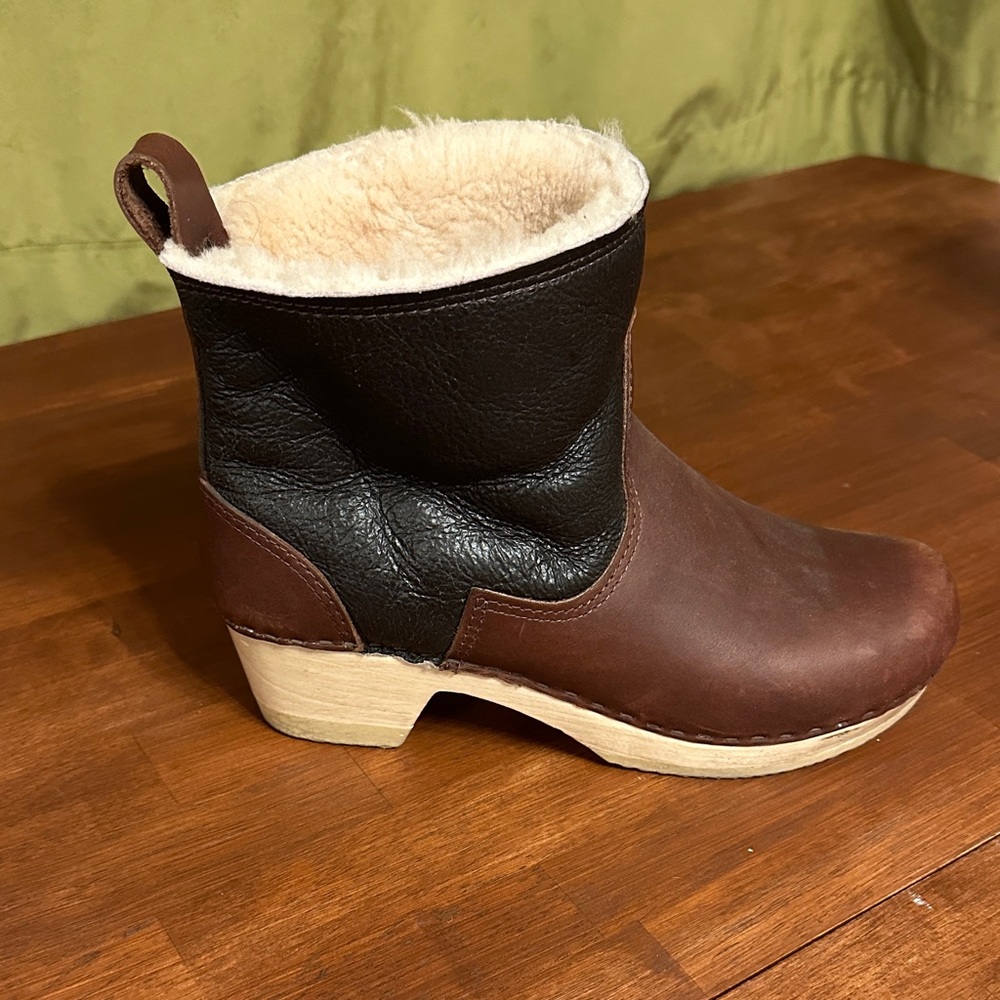 No. 6 Brown and Black Women's shearling clog Boots